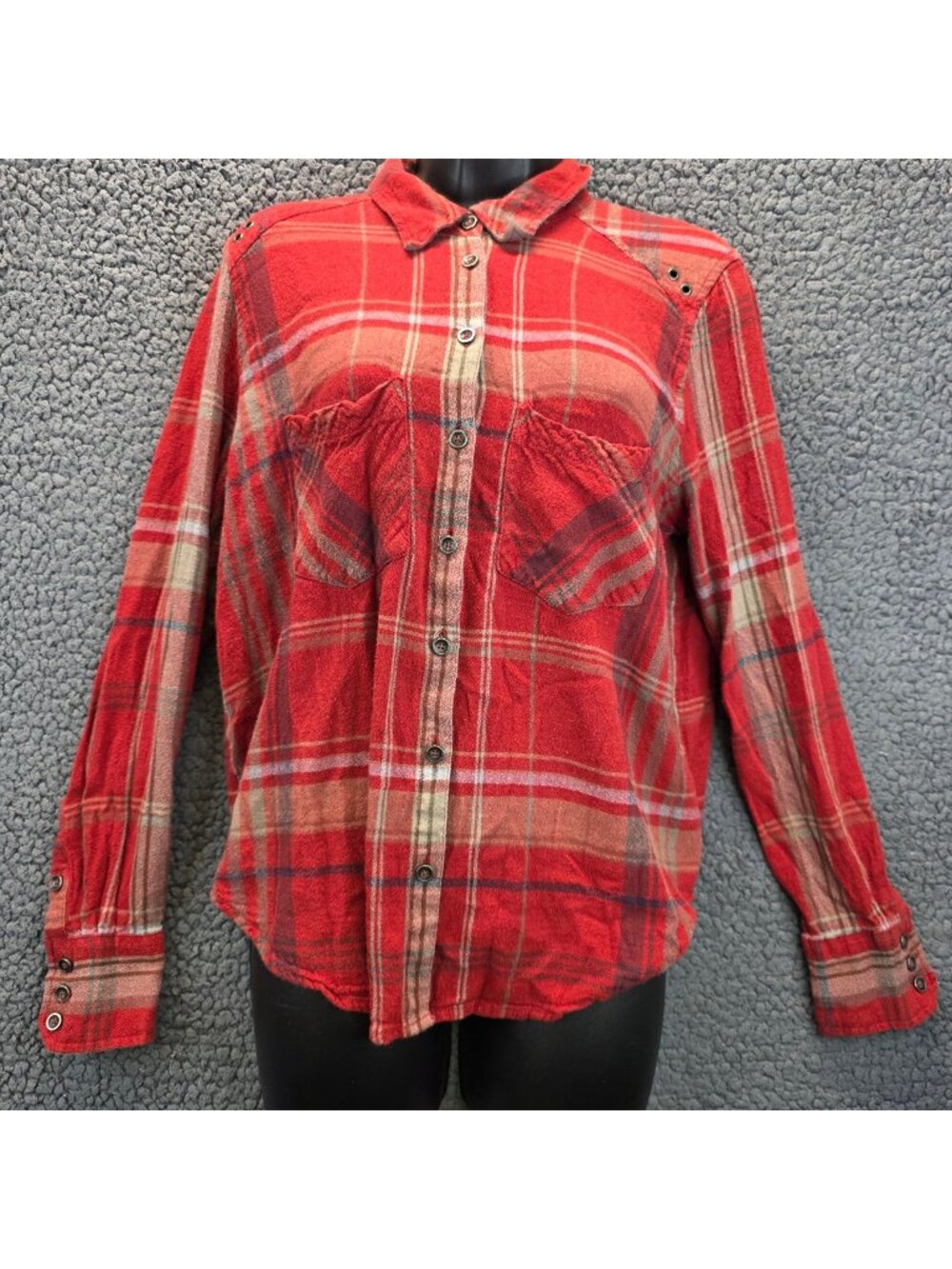 Free People Wesley Plaid Button Up Shirt S Red Festival Boho Grunge Preppy Indie
